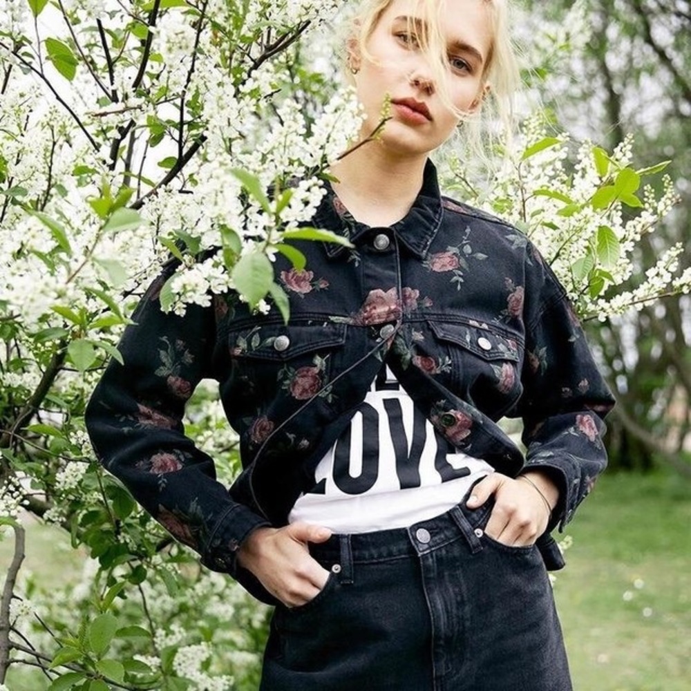 MONKI Floral Printed Denim Jacket